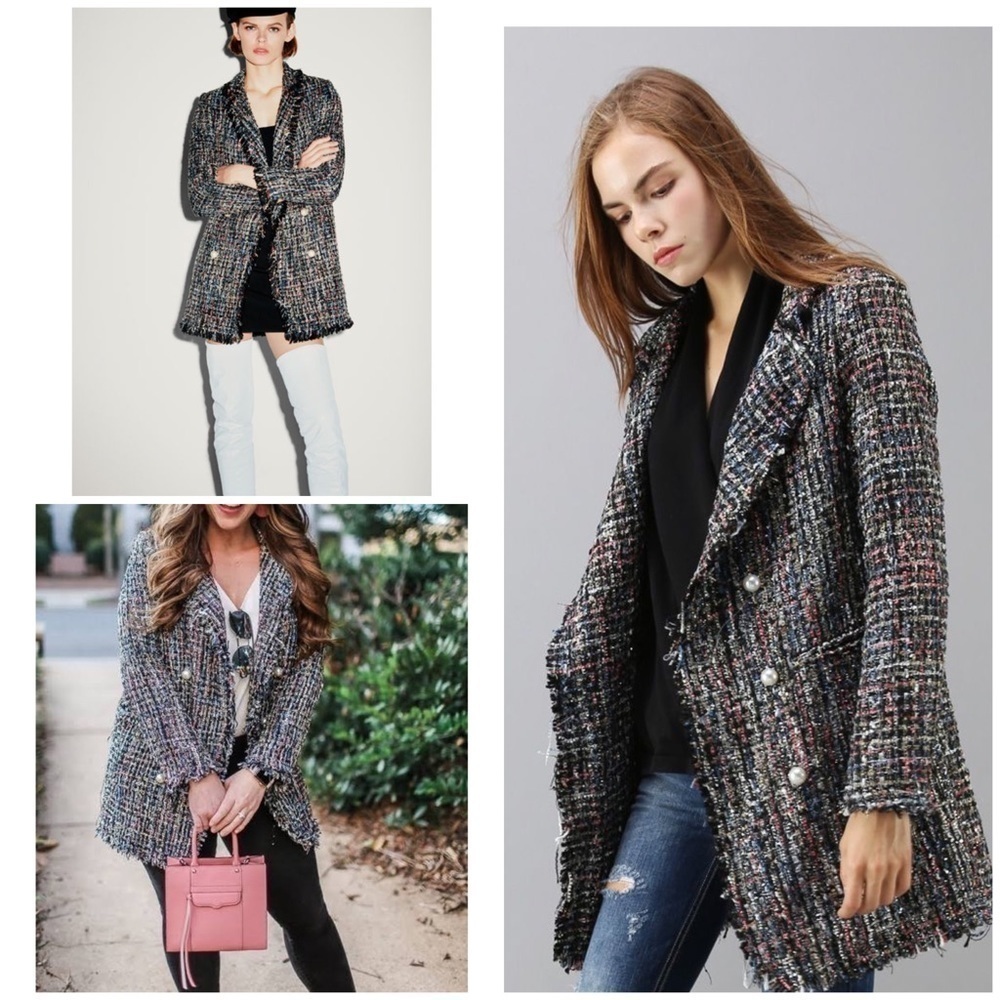 NWT Chicwish Flickering AttractionTweed Boulce Pearls Double Breasted Jacket M‍‍